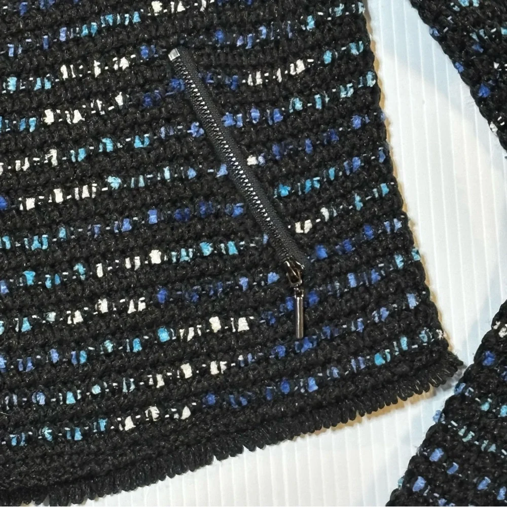 WHBM White House Black Market Sweater Jacket Blue Tweed XS - Picture 7 of 12